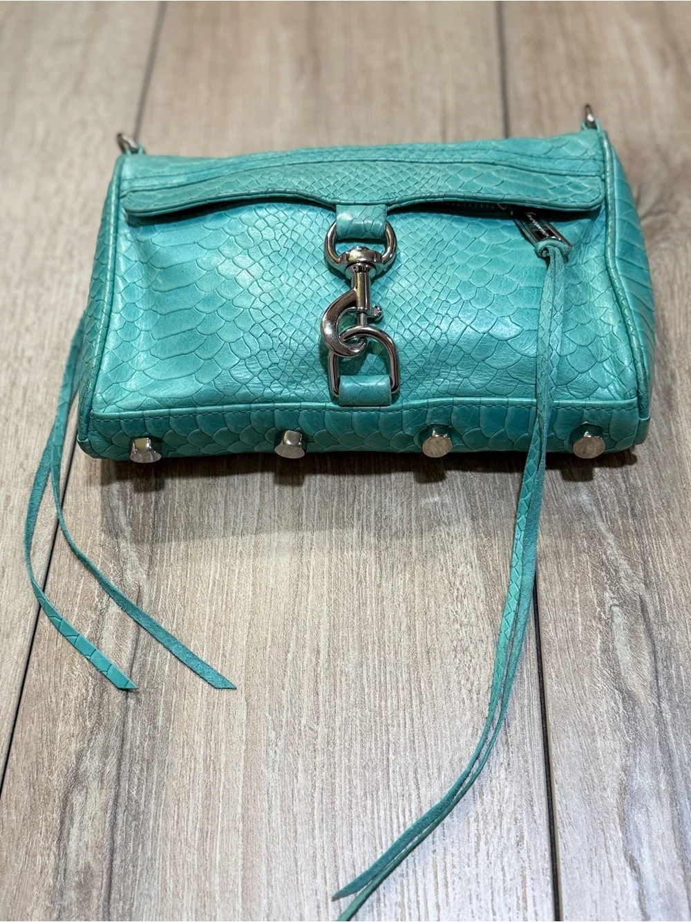 Rebecca Minkoff Mini M.A.C. Turquoise Python Embossed Leather Crossbody Bag